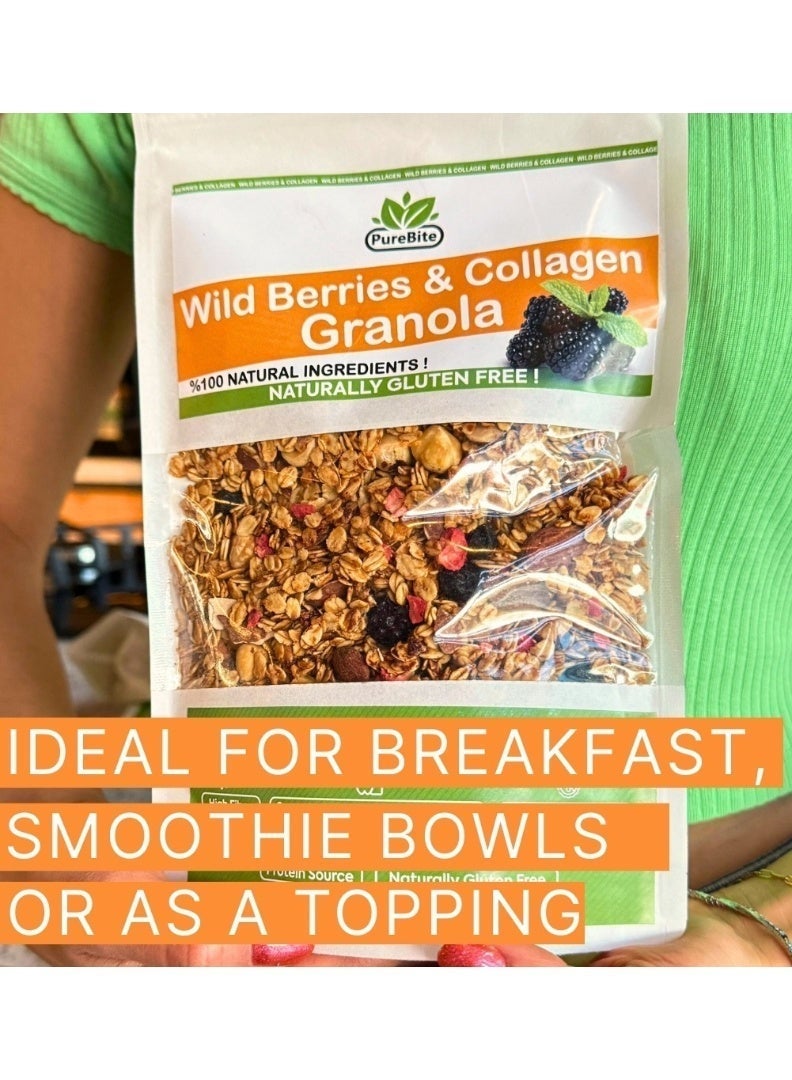 PURE BITE %100 Natural, Gluten-Free, NO Sugar added Wild Berries & Collagen Granola-300gr. - Image 3